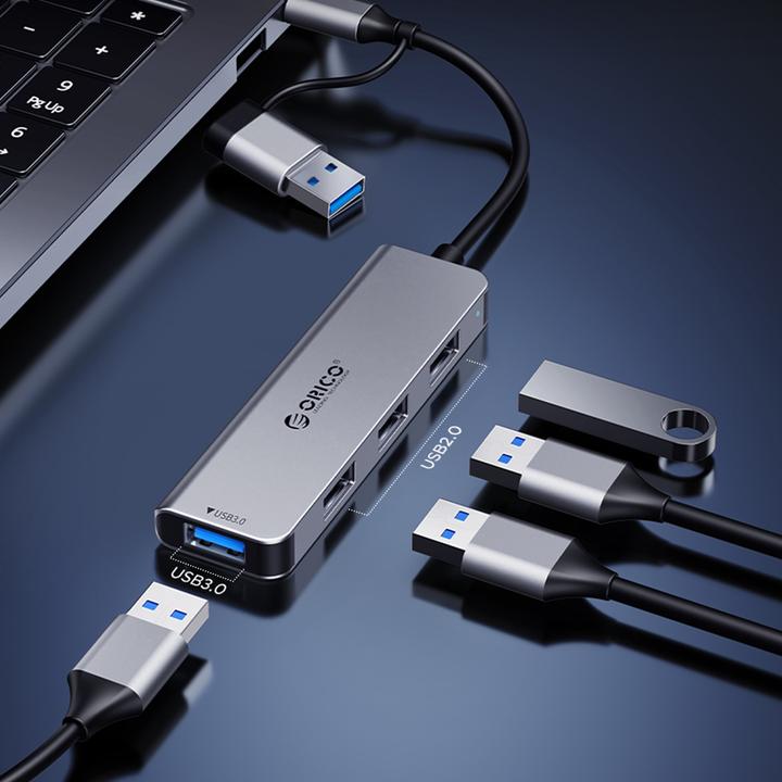 Image du produit Orico Converter YSA2-U3 USB-A/USB-C Hub Docking Station 1x USB-A 3.0 + 6x USB-A 2.0 - Gray (USB-A, USB-C, 7 Ports)