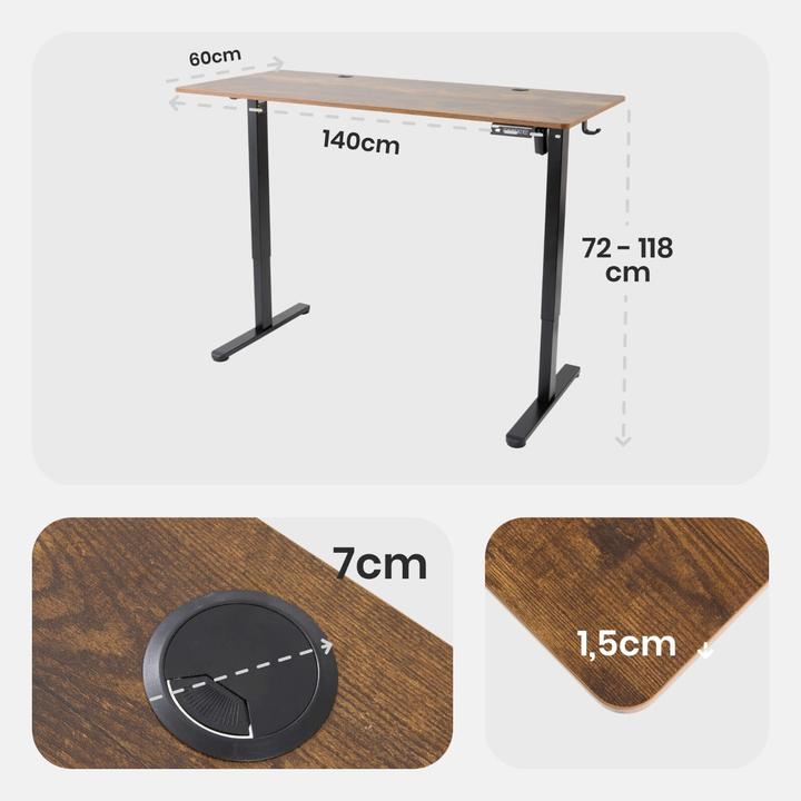Image du produit Arebos Höhenverstellbarer Schreibtisch (140 x 60 x 72 cm)