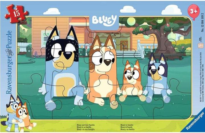 Ravensburger Kinderpuzzle - 12004109 Bluey - Rahmenpuzzle für Kinder ab 3 Jahren, mit 15 Teil (15 Teile)