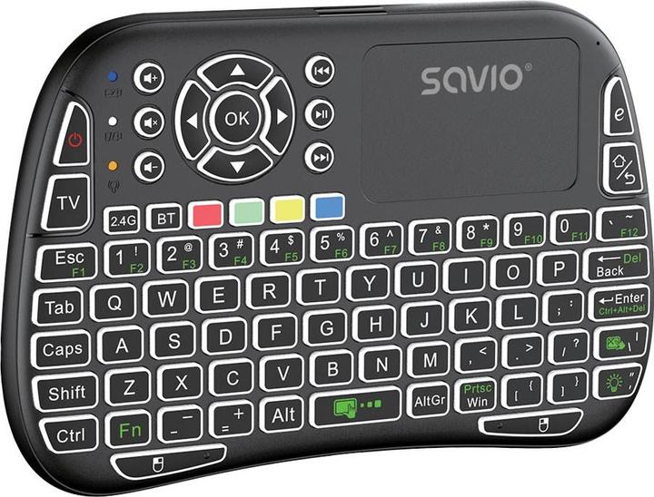 Produktbild Savio KW-04 Hintergrundbeleuchtete kabellose Tastatur RGB BT + 2 4 GHz TV-Box Smart TV Konsolen (US, Kabellos)