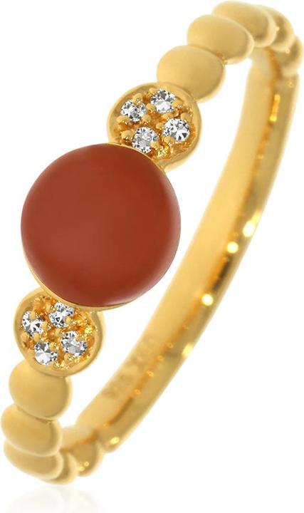 Xen Ring mit Choco Mondstein und Weisstopase ca. 0,95 ct. gelbvergoldet
