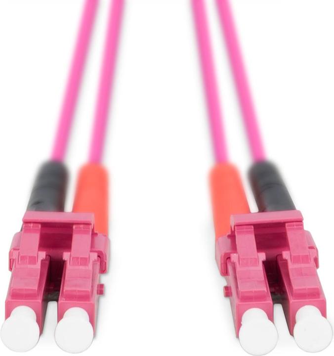 Produktbild Digitus LWL Patchkabel LC zu LC Multimode 50/125 µm Duplex Länge 1m Klasse OM4 LSOH RAL 4003 (CAT7, 1 m)