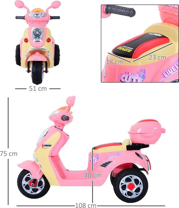 Immagine prodotto Homcom Triciclo elettrico per bambini, 6V, metallo+PP, 108x51x75cm Rosa+Giallo