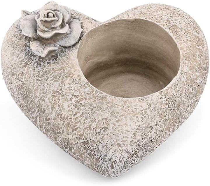 Image du produit Novaliv Décoration de tombe I Rose des coeurs I Gris I Incl. LED Grave Light rouge I Bougie de cimetière