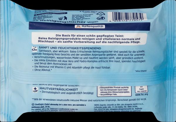 Produktbild dm Balea Erfrischend 3in1 (Reinigungstücher Gesicht)