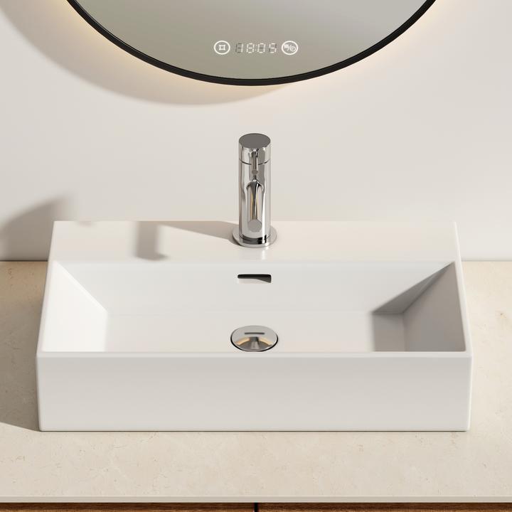 Actual product image Emke Countertop Washbasin, Ceramic, Wall-mounted/Countertop, Glossy White, with Tap Hole, 600x360x130mm (360 mm, 600 mm)