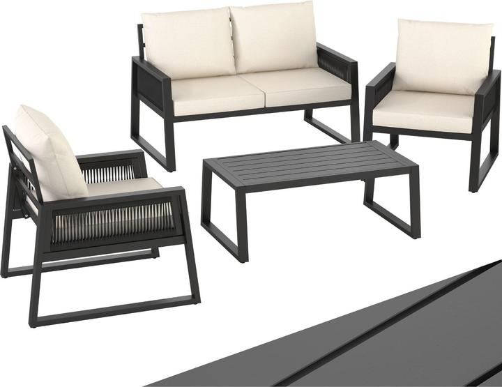 tectake Set salotto da giardino Captive con design Rope, struttura in alluminio