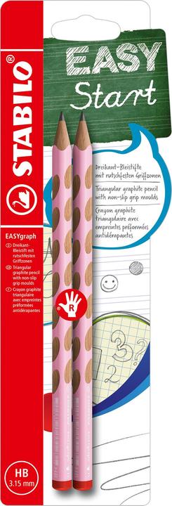 STABILO Ergonomic triangular pencil for right-handers - EASYgraph in pastel pink - pack of 2 - (3.15 mm, HB, 2 x)