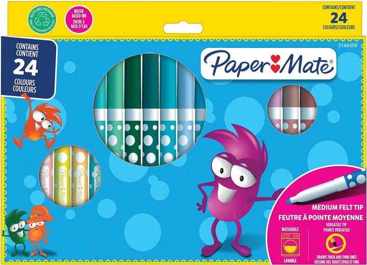 Paper Mate Penne a punta di feltro per bambini Colorate 24 M Blister (Multicolore, 24 x)