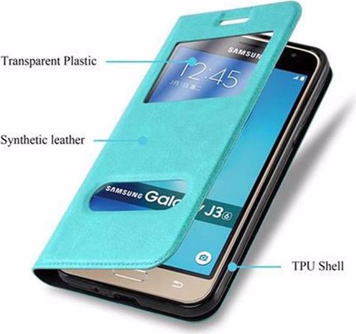 Actual product image Cadorabo Book with View double window cover (Samsung Galaxy J3)