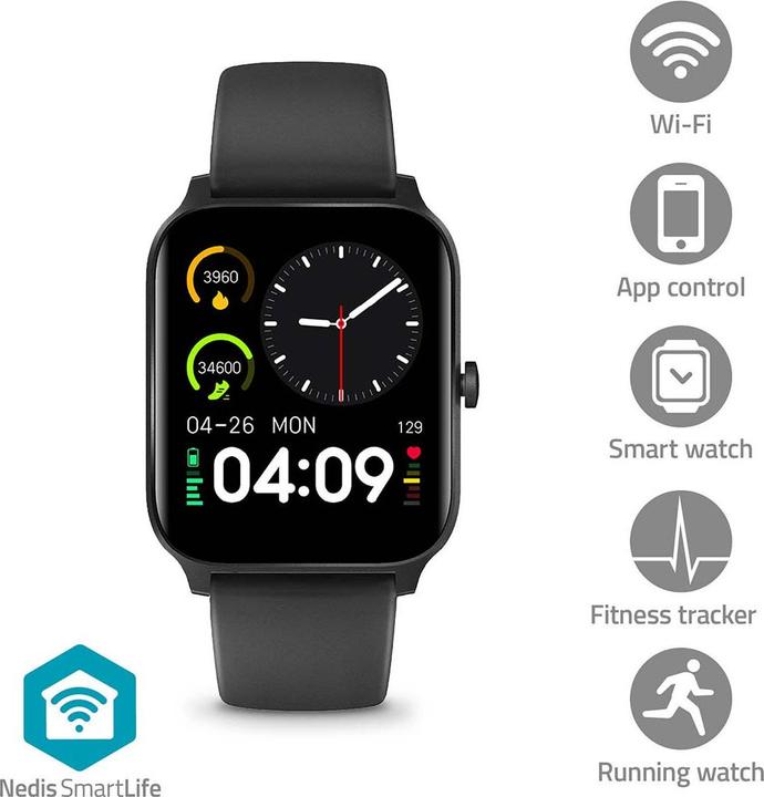 Produktbild Nedis SmartLife-Uhr | LCD | IP68 | Maximale Betriebszeit: 14400 min | Android™ / IOS | Schwarz (41 mm)