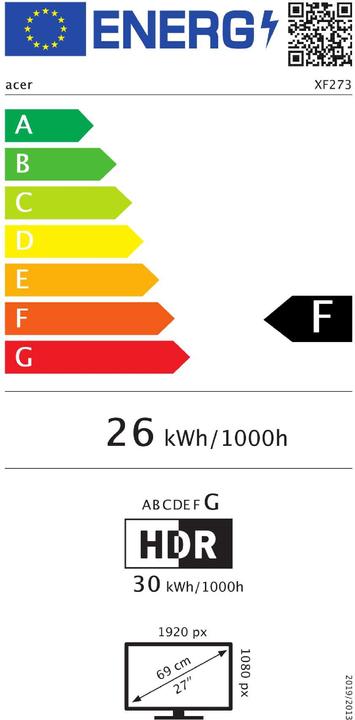 Energie-Label Acer Monitor Nitro XF273Zbmiiprx (1920 x 1080 Pixel, 27")