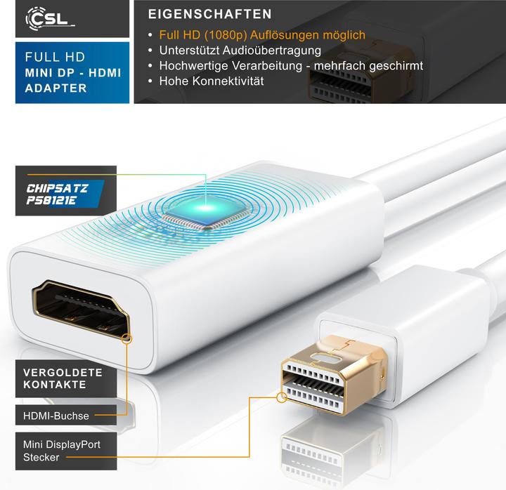 Actual product image CSL Mini DisplayPort to HDMI Adapter Cable (HDMI, 10 cm)