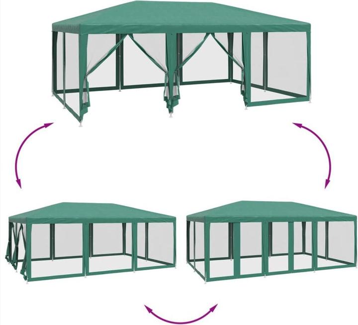 Produktbild VidaXL Partyzelt Pavillon Festzelt mit 10 Mesh-Seitenteilen Grün 6x4m HDPE (600 cm, 400 cm)