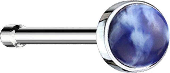 Star Piercing Nasenstecker gerade silber mit Sodalith Stein (ohne Messing, Chirurgenstahl 316L, Mineralisch)
