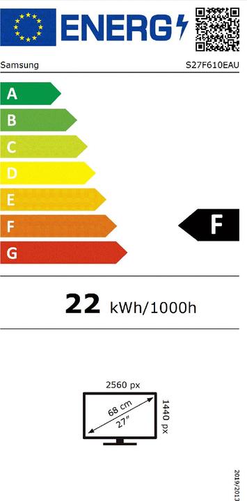 Label énergétique Samsung 27"/WQHD/16:9/IPS/S61F (2560 x 1440 pixels, 27")