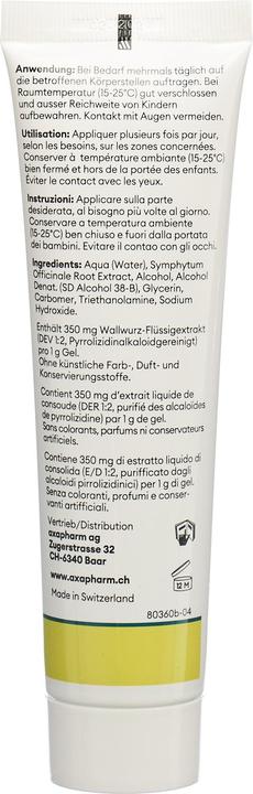 Nutritional values and ingredients Axapharm Comfrey gel (1 x, 100 ml, 123 g)