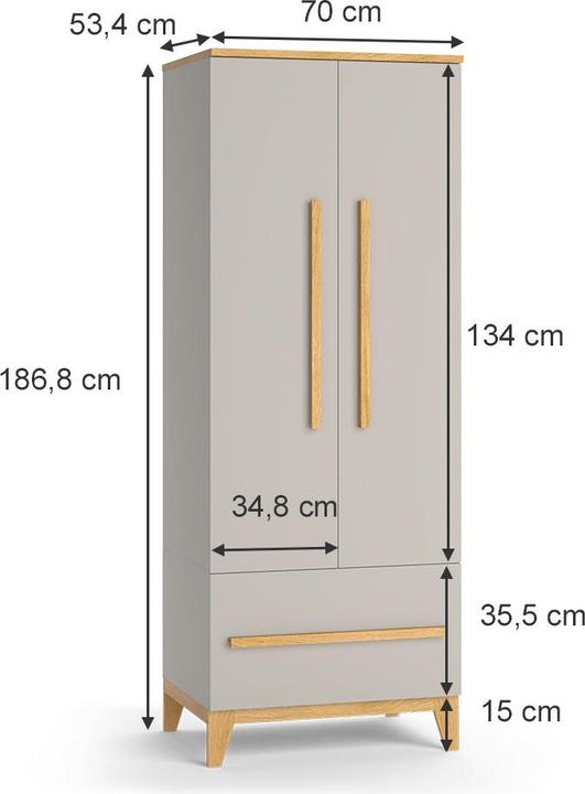 Produktbild VitaliSpa Kinderkleiderschrank Malia, Cashmere-Eiche, 70 x 186.8 cm (70 cm)
