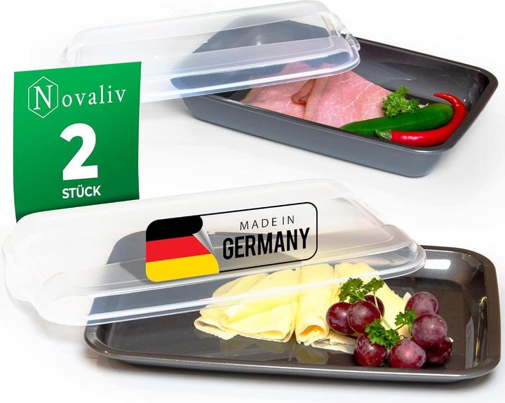 Produktbild Novaliv Sparset 2x flach 1x hoch Anthrazit Premium Aufschnittbox mit Transparentem Deckel, Frischhal (25 x 17 x 3 cm)