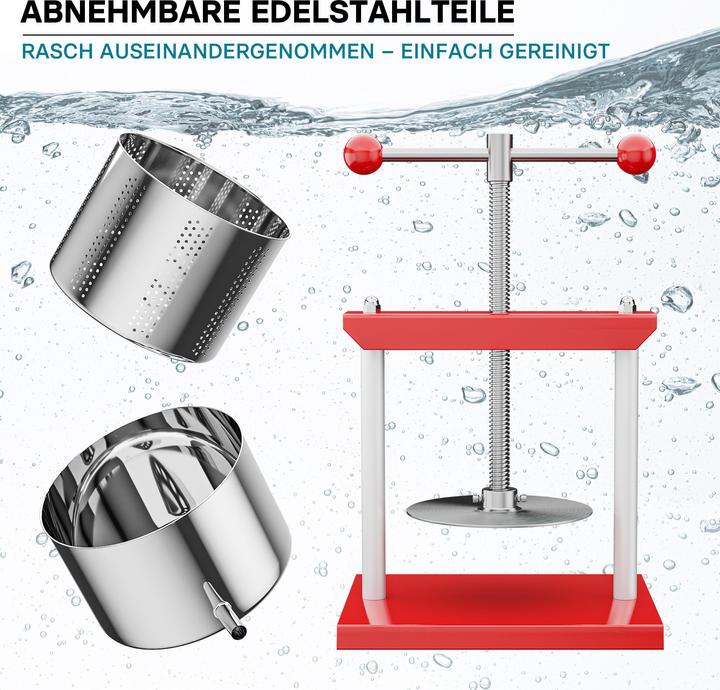 Produktbild Wiltec Obstpresse Weinpresse Stahl 6L Edelstahlkorb Fruchtpresse Beerenpresse (EU-Stecker)