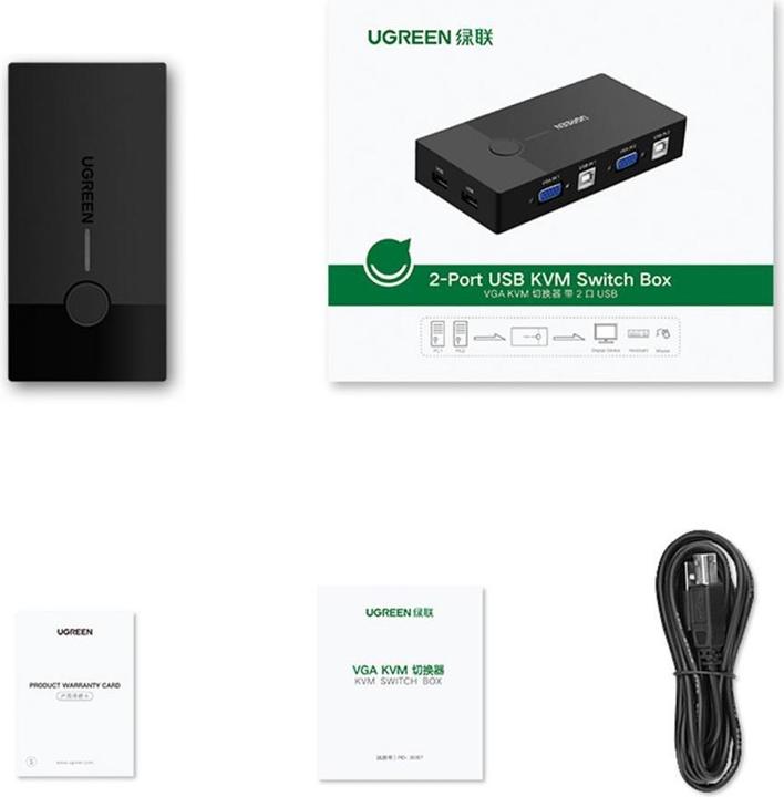 Productafbeelding Ugreen 30357 KVM Switch Box 2-poorts VGA Video Adapter 2 in 1 (zwart)