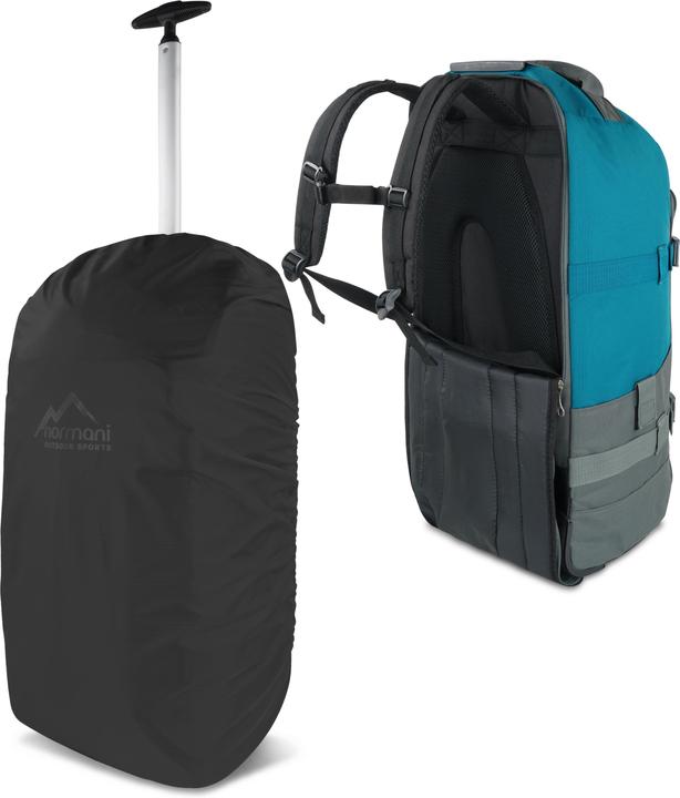 Normani Reisetasche „Melano“ mit Rucksackfunktion und Regenüberzug Grau/Petrol (60 l, M (50 - 90l))
