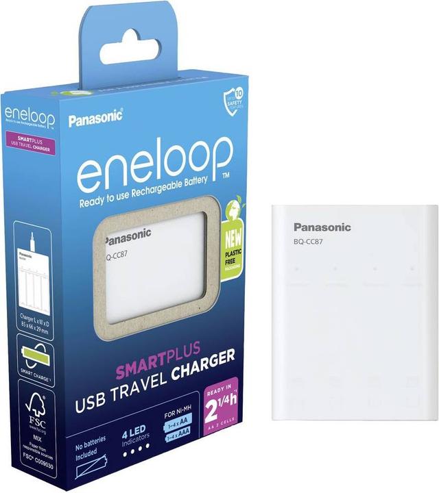 Produktbild Panasonic eneloop Smart Plus USB Travel Charger BQ-CC87 (AA, AAA, Ladegerät inkl. Akku)