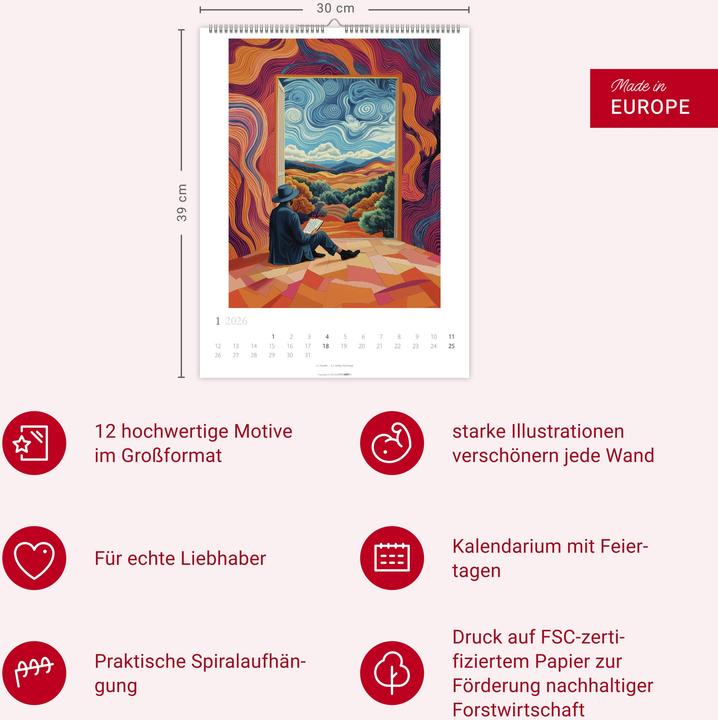 Produktbild Book Love Kalender 2026 (30 x 39 cm, Deutsch)