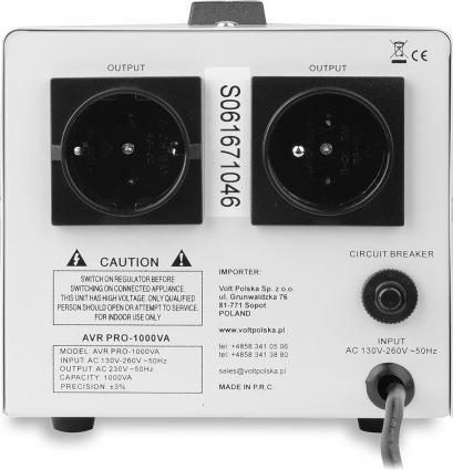 Produktbild Volt Polska Spannungsstabilisator AVR Pro 1000VA 3% Servo