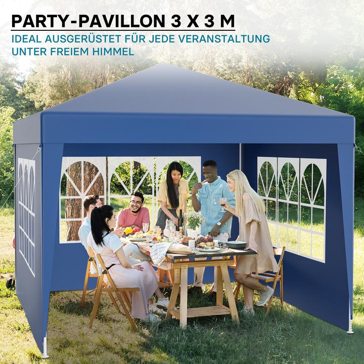 Produktbild Wiltec Pavillon 3x3m in Blau mit UV-Schutz 50+ Gartenpavillon Partyzelt Camping (300 cm, 300 cm)