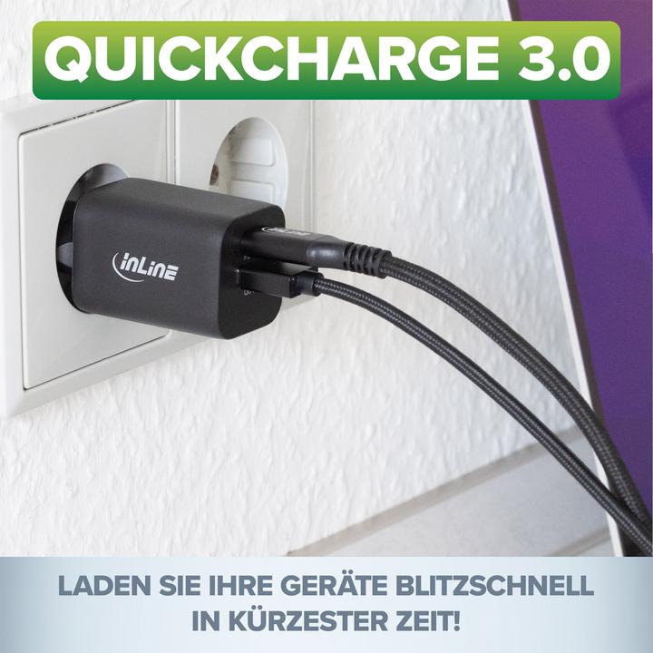 Actual product image InLine USB power adapter, charger, USB-A + USB-C, 33W, Power Delivery + Quick Charge, white (33 W)
