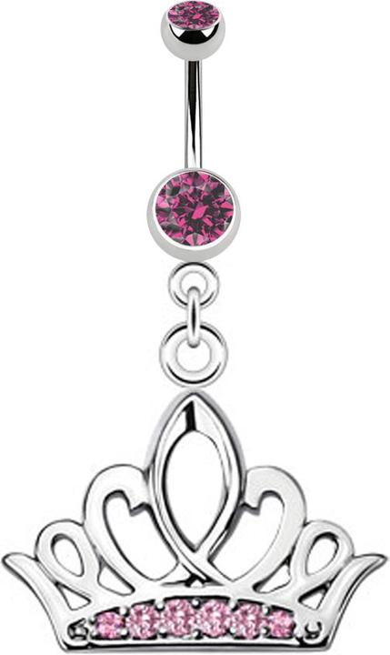 Star Piercing Banane silber mit Anhänger Tiara Krone pink (ohne Messing, Chirurgenstahl 316L)