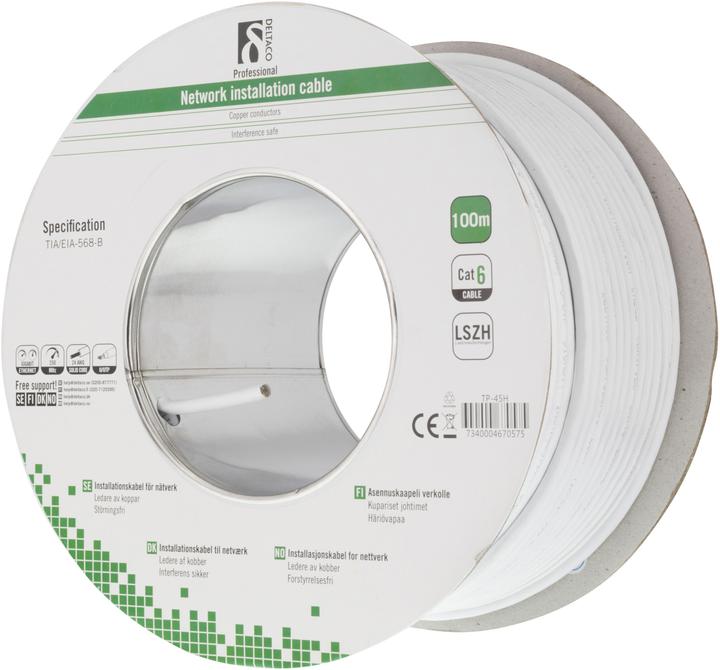 Actual product image Deltaco UTP installation cable Cat6 LSZH 100m vit (U/UTP, CAT6, 100 m)