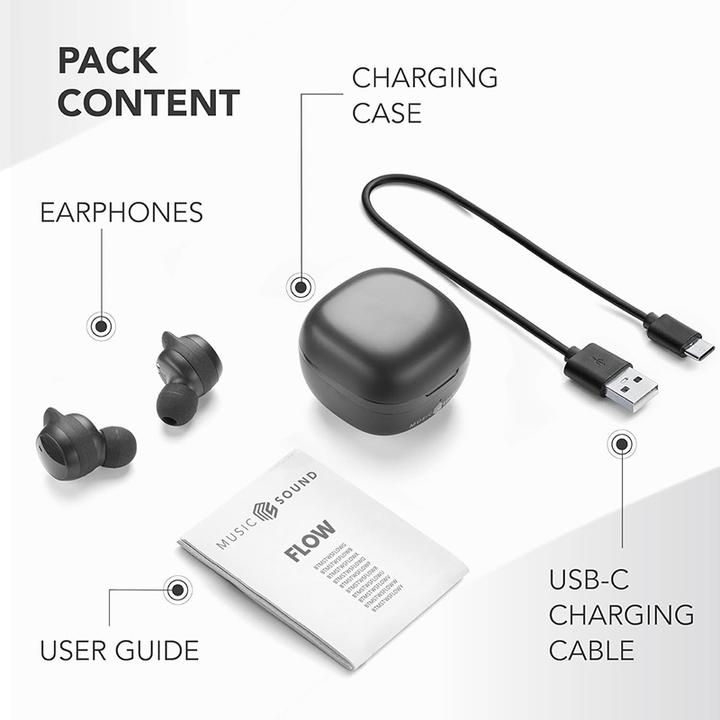Produktbild Cellularline Music Sound Flow Kabelloses In-Ear-Headset Musik und Bluetooth-Anrufe Schwarz (keine Geräuschunterdrückung, 25 h, Kabellos)