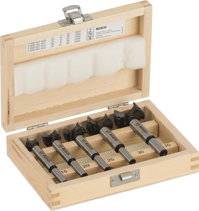 Bosch Professional Zubehör 5-tlg. Scharnierlochbohrer-Set, Carbide, 15–35 mm (15-35 mm)