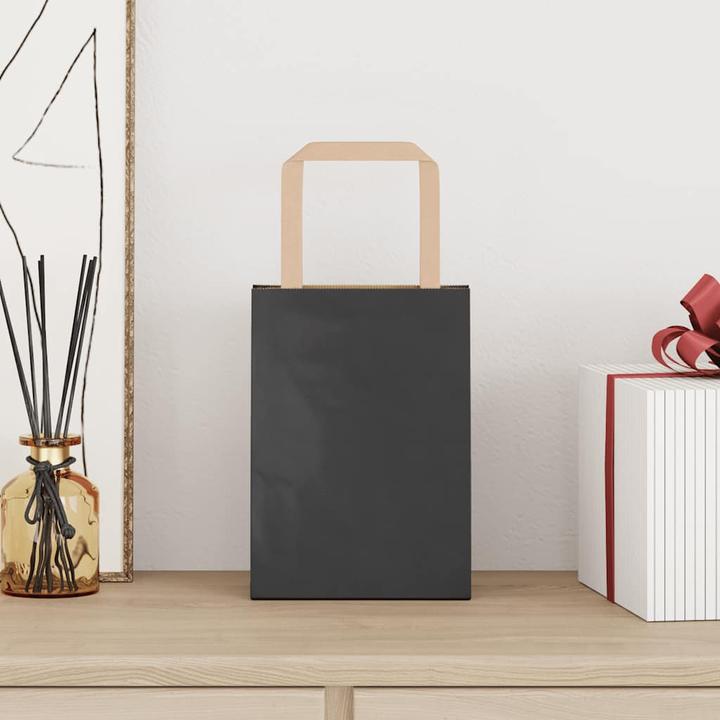 Immagine prodotto VidaXL Sacchetti di carta kraft 50 pezzi con manico nero 15x8x21 cm (Borsa da regalo, 50 x)
