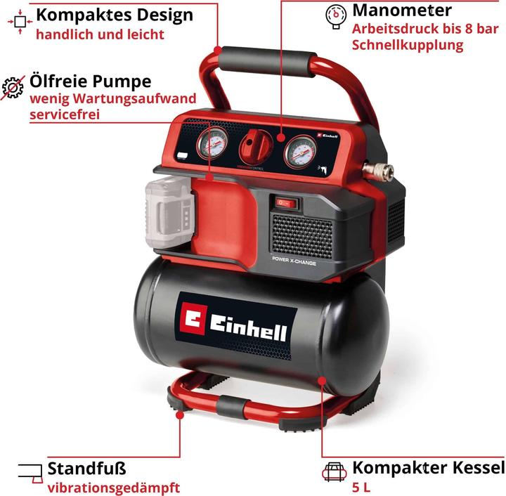 Actual product image Einhell Akku-Kompressor TE-AC 18/75 Li OF-Solo (8 bar, 5 l)