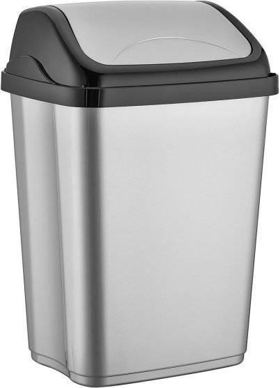 Produktbild Alpine Professional 50 Liter Abfalleimer mit Schwingdeckel Silber / Schwarz (50 l)