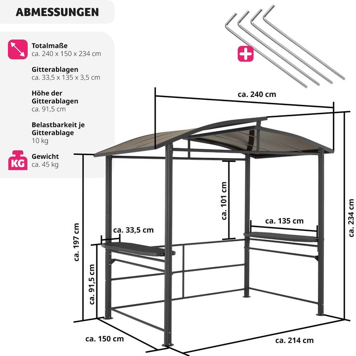 Actual product image tectake Barbecue Pavilion Asado | 240x150x234cm (240 cm, 150 cm)