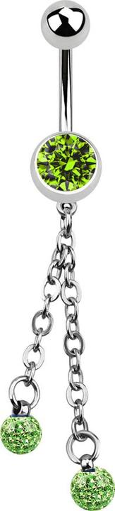 Immagine prodotto Star Piercing Banana in argento con catena e due sfere di cristallo verde chiaro (Acciaio chirurgico 316L, senza ottone)