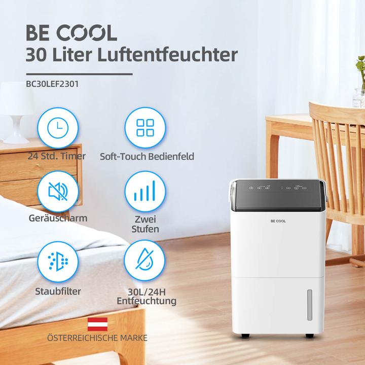 Actual product image Be Cool BC30LEF2301 Luftentfeuchter 25m² 600W 30 l/Tag Weiss, Grau (25 m², 30 l/24h)