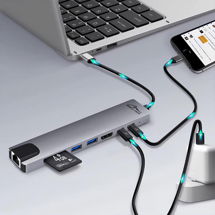 Immagine prodotto Media-Tech HUB USB 8 IN 1 GIGA LAN HUB MT5046 (USB-C, 6 Porti)