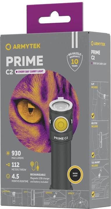 Produktbild ArmyTek Prime C2 Magnet USB Warm LED Taschenlampe mit Gürtelclip, mit Holster akkubetrieben 930lm 1 (10.40 cm, 930 lm)