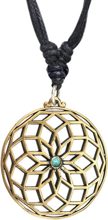 Image du produit Star Piercing Collier noir pendentif doré fleur de lotus avec pierre turquoise (Laiton, Minéral)
