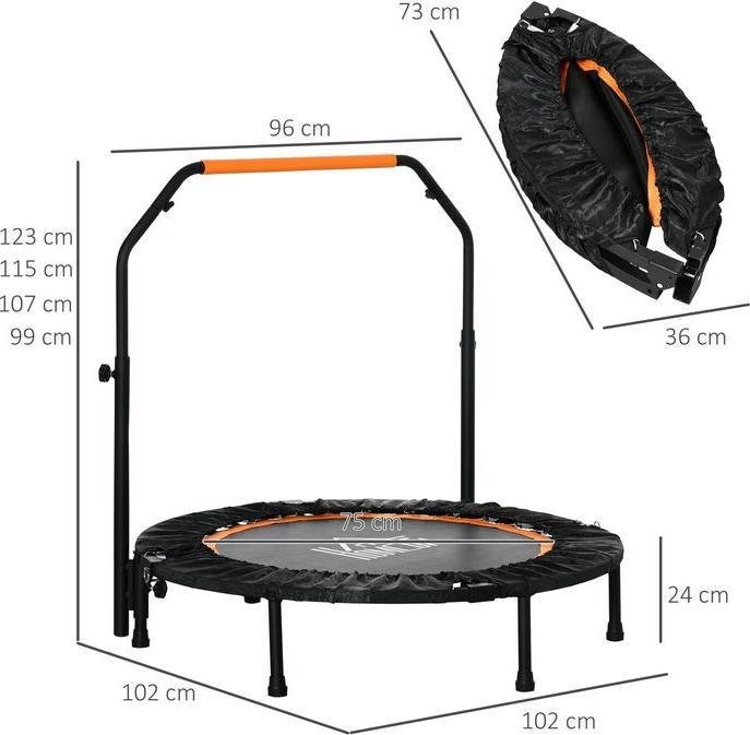 Produktbild Swisshandel24 102 cm Fitness-Trampolin, Faltbares Mini-Trampolin mit Haltegriff, Schwarz (102 cm)
