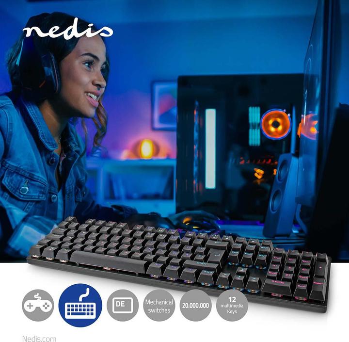 Produktbild Nedis Wired Gaming Keyboard USB Type-A Mechanische Tasten LED Deutsch DE-Layout Stromversorgung über (DE, Kabelgebunden)