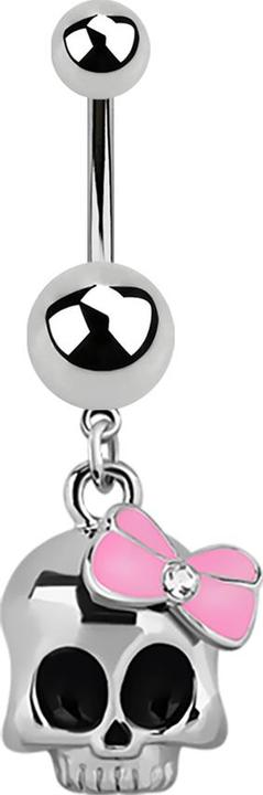 Star Piercing Banane silber Schädel mit pinker Schleife (ohne Messing, Chirurgenstahl 316L)