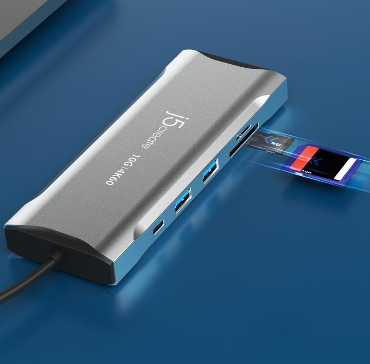 Actual product image j5Create JCD397 4K60 Elite USB-C® Multi-Monitor Mini Dock, Space Grey (USB-C, 3 Ports)