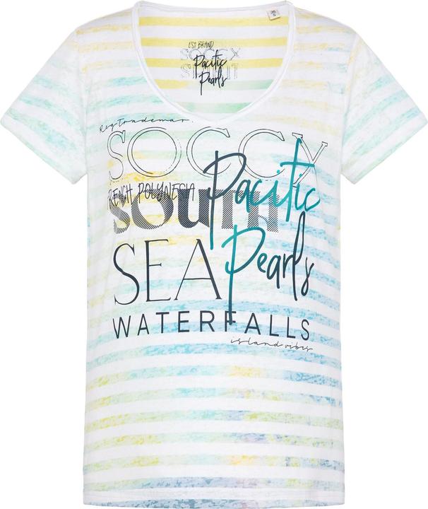 Soccx Shirt Streifenshirt mit Ausbrenner-Effekten, V-Ausschnitt und Label Print im Used Look (XS)