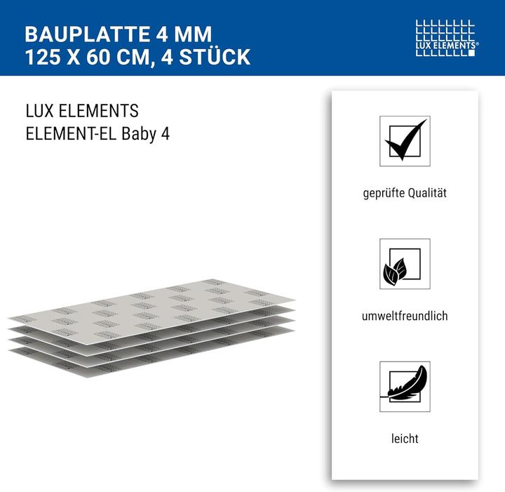 Produktbild Lux elements Bauplatte 4mm, 125x60cm, 4 Stück (4 Stk.)